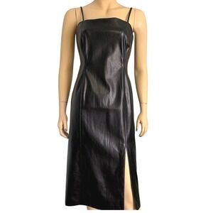 Steve Madden NWT vegan leather knee length black slip dress women's‎ medium